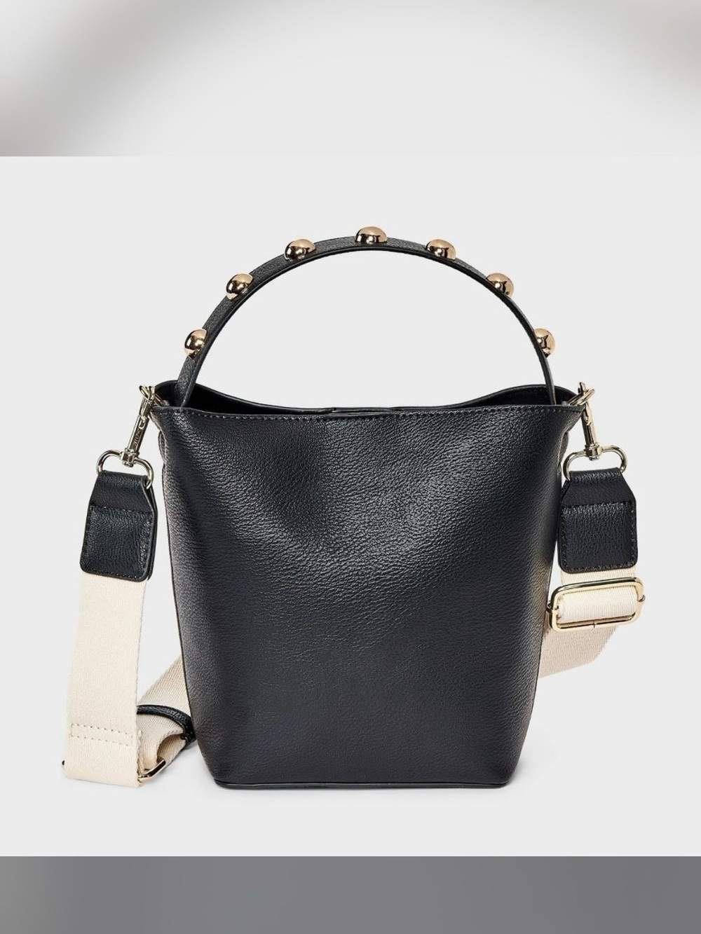 Universal Thread Black Pebble Bucket Bag with Gold Stud Top Handle